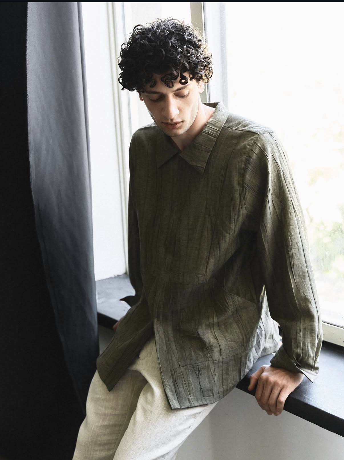 SUEZN olive architectural shirt